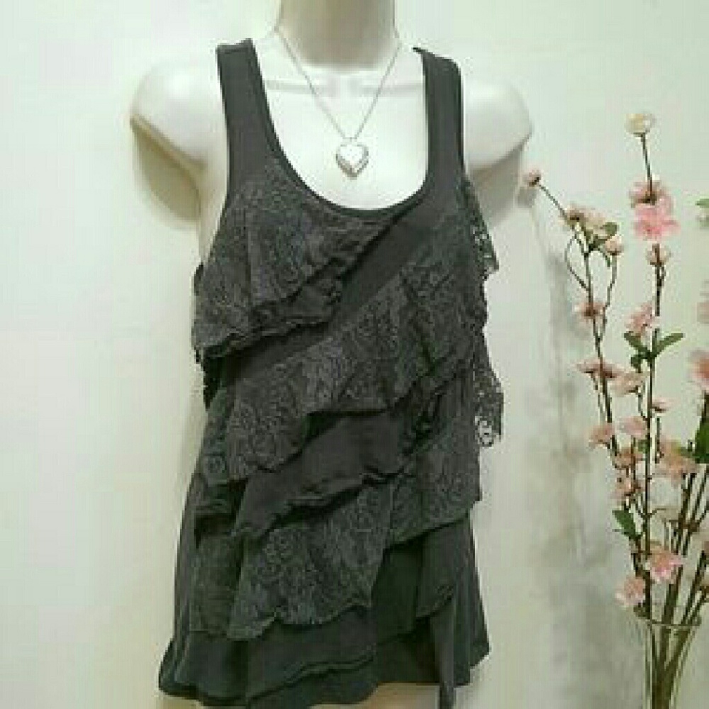 COPY - Pacsun Dark grey ruffle lace tank